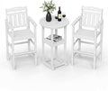 Ciokea 3-Pcs Bistro Table and Chairs, All-Weather Round High Top Bar Table with Storage Shelf and 2 Oversized Adirondack Chairs, Heavy Duty Outdoor Bar Set Patio Bistro Set for Balcony Deck, White