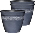 Classic Home and Garden Corinthian Round Resin Flower Planter Pot, Storm Gray 8" (Pack of 3)