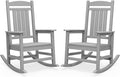 SERWALL HDPE Outdoor Rocking Chair Set of 2, Oversized Patio Rocking Chairs, All-Weather Porch Rockers for Adults, Light Gray