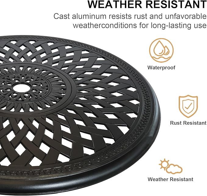 30.31" Outdoor Patio Dining Table, Cast Aluminum Patio Table, Patio Bistro Table, Patio Furniture Set with 2.36" Umbrella Hole for Balcony Lawn Garden Backyard