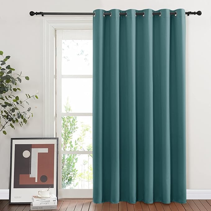 NICETOWN Exterior Room Darkning Curtain for Patio, Thermal Insulated Grommet Sunlight Block Bedroom Divider Room Darkening for Porch/Patio/Sliding Glass Door, Teal, W84 x L95, 1 Panel