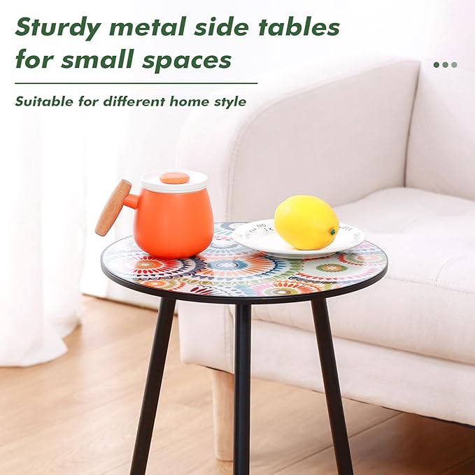 1 Pack Metal Outdoor Side Table Small Outside Round End Table for Patio Modern Accent Garden Corner Table for Small Spaces, Balcony, Porch, Weather-Resistant, Plant Stand Indoor