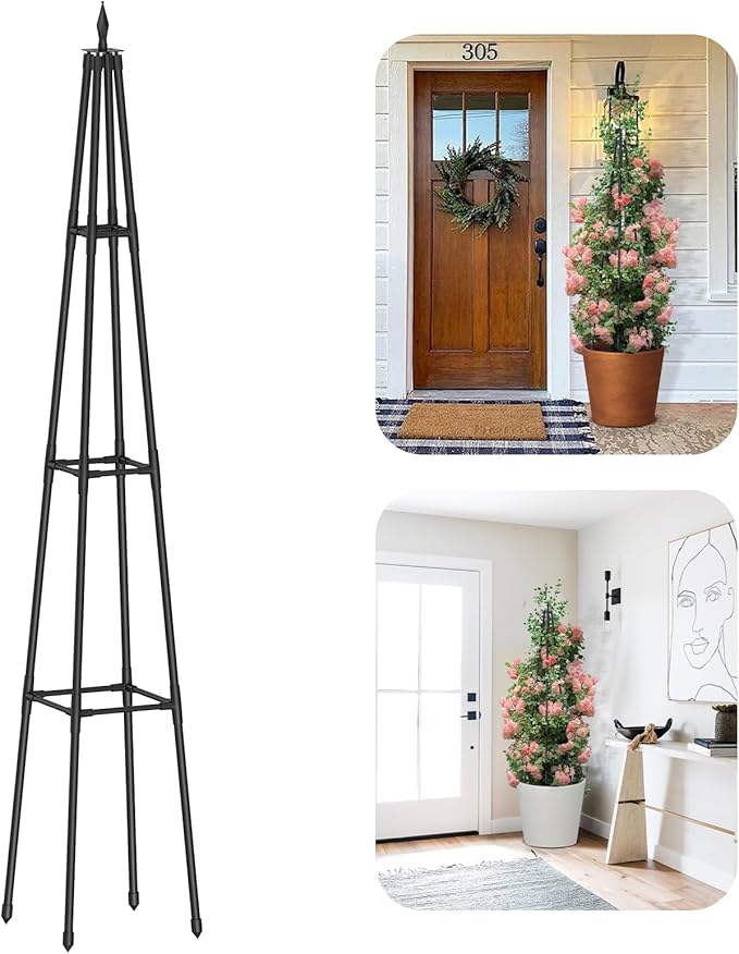 Obelisk Trellis for Climbing Plants Outdoor,5.2 Ft Garden Trellis for Potted Plants, Metal Trellis with Anti-Rust Coated for Potted Plants Indoor, Plant Support for Vegetables, Vines