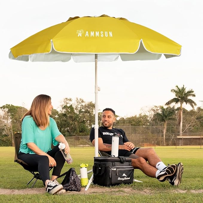 AMMSUN Shade Umbrella, Premium Portable Umbrella with Stand, 6.5ft Lightweight Free Standing Canopy for Sporting Games, Adjustable Instant Sun Protection and Easy to Carry, Yellow