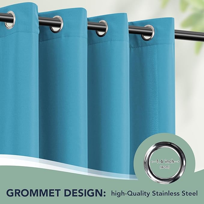 Patio Curtains Outdoor Waterproof - 6 Panels Privacy Weatherproof Outside Curtains with Grommets for Pergola, Gazebo, Porch, Cabana, Balcony, 54 x 95 Inch, Teal