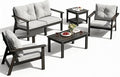 6-Piece HDPE Patio Furniture Set, Outdoor Sectional Sofa Set,All Weather Outdoor Couch with Dust-Free Cushions, Durable Patio Conversation Sets for Balcony, Porch, Black