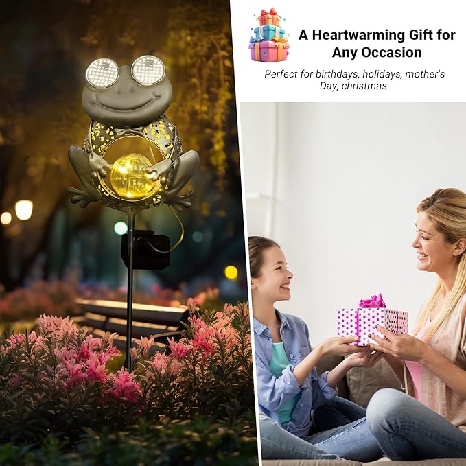 Solar Lights Outdoor Decor, Solar Frog Yard Decorations Outdoor, Garden Decorative, IP65 Waterproof, Gifts for Women Mom, for Yard Patio Lawn Pathway Landscape