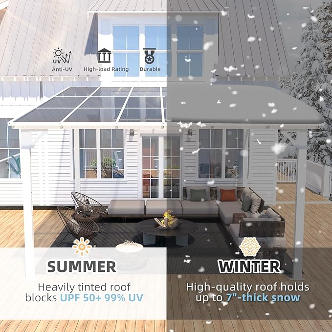 AECOJOY 12' x 12' White Gazebo Outdoor Pergola for Patio, Large Wall-Mounted Hard Top Lean to Metal Gazebo Shelter Pergolas and Gazebos Clearance with Patio Roof, Heavy Duty Awnings for Patio