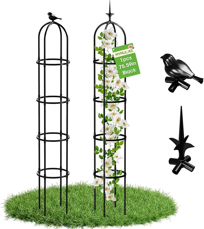 2026 Updated Garden Obelisk Trellis for Climbing Plants Outdoor, 76inch Tomato Cage, Rose, Flowers, Grape, Pea, Cucumber Trellis, Rustproof Plastic Coated Metal Plant Support Trellis for Potted Plants