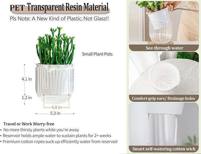 Melphoe Self Watering Pots for Indoor Plants Planter, 5.3 Inch 2 Pack Planters Self Watering Plant Pots for Flower, Houseplants, Succulent, African Violets and Cactus with Drainage