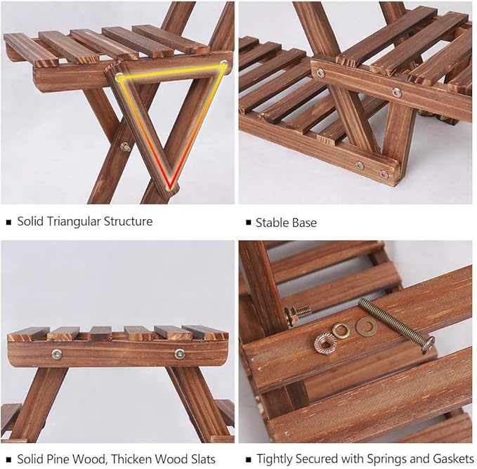 Ufine Wood Plant Stand Triangular Plant Shelf Multi Tier Flower Display Holder Storage Rack 6 Pots for Indoor Outdoor Living Room Balcony Patio
