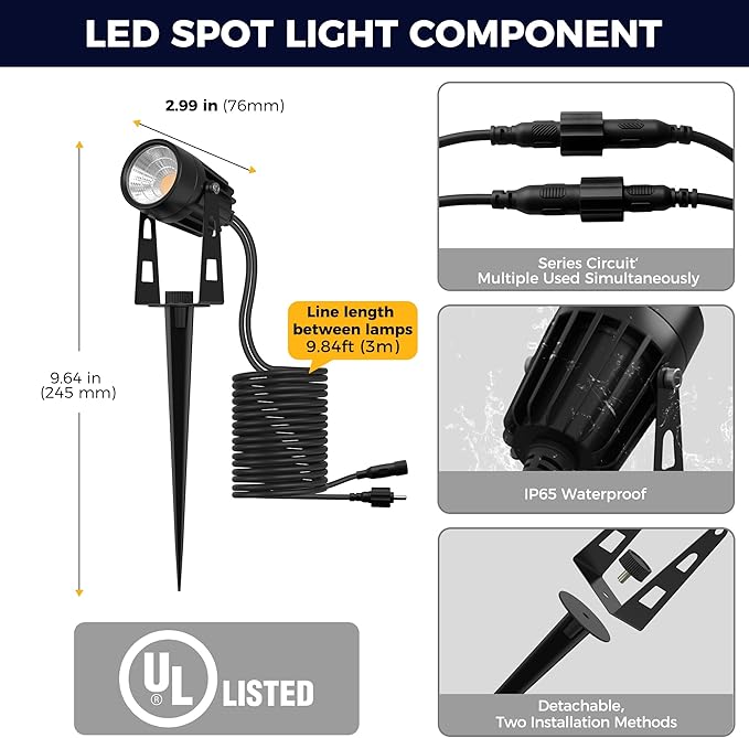L LOHAS LED Dusk to Dawn Low Voltage Landscape Lighting, 3000K Warm White Outdoor Spotlight with Transformer, IP65 Plug in Spotlights for Yard Backyard Pathway 6Pack