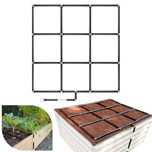 The Garden Grid | Pre-Assembled Raised Garden Bed Irrigation System – Waters Every Plant Evenly, 1-Minute Setup, Hassle-Free Design Lasts 5–10x Longer Than Drip Kits | USA-Made | 3x3 (33.5"x33.5")