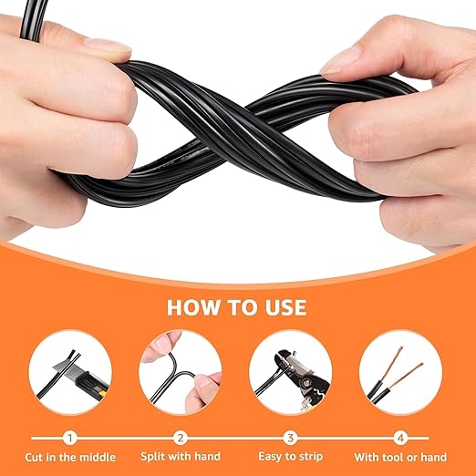 SUNVIE 16/2 Low Voltage Landscape Wire 250FT with Spool Outdoor Landscape Lighting Cable 16 Gauge 2 Conductors Low Voltage Wire for Landscaping Lights, ETL Listed, Pure Copper, Direct Burial