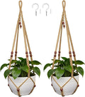 35 Inch Macrame Plant Hanger, Large for up to 15 Inch Pot Extra Long Hanging Planter Holder Basket with Wood Beads for Indoor Outdoor Home Decor (Brown, 2-Pack)