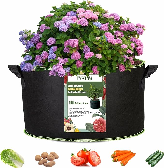 1-Pack 100 Gallon Plant Grow Bags, Thickened Nonwoven Fabric Pots with Handles,Sturdy Garden Planters Aeration Gardening Container to for Plants, Vegetables, and Flowers