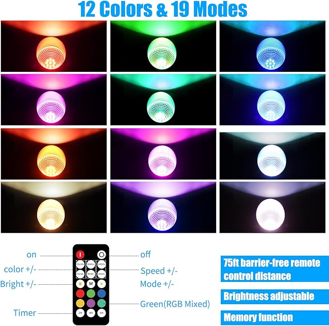 20W Outdoor RGB LED Spotlights 4 Pack, 120V 1000lm with Remote & Transformer, 12 Colors 19 Modes, IP65 Waterproof 46.5ft Cord, Landscape Lights for Yard Garden Christmas Halloween
