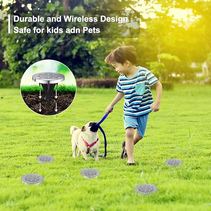 LYHOPE Solar Ground Lights Outdoor, 8 Pack 8 LED Solar Disk Lights Waterproof Garden In-ground Pathway Light Landscape Lighting for Lawn,Yard,Deck,Patio,Walkway (Blue)