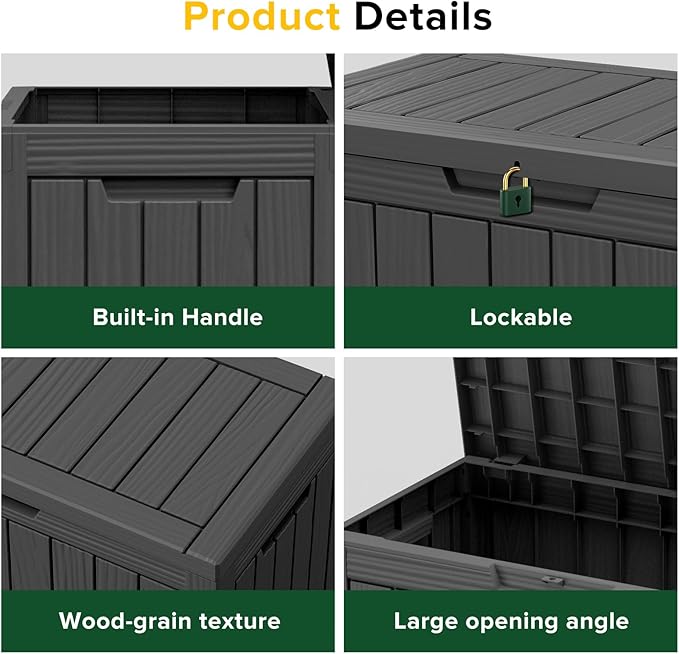 ROJIK Outdoor Storage Housing Deck Box - Waterproof Patio Furniture, Garden Tools, Cushions, Pool Accessories Storage Bench with Lockable Lid and Side Handles (Black, 45 Gal)