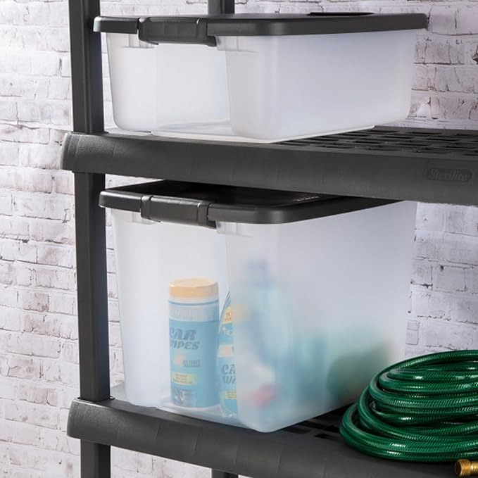 Sterilite 18-Pack Plastic Storage Bins w/ Lids, Shelf Totes Clear Containers, 50 Qt, Gray