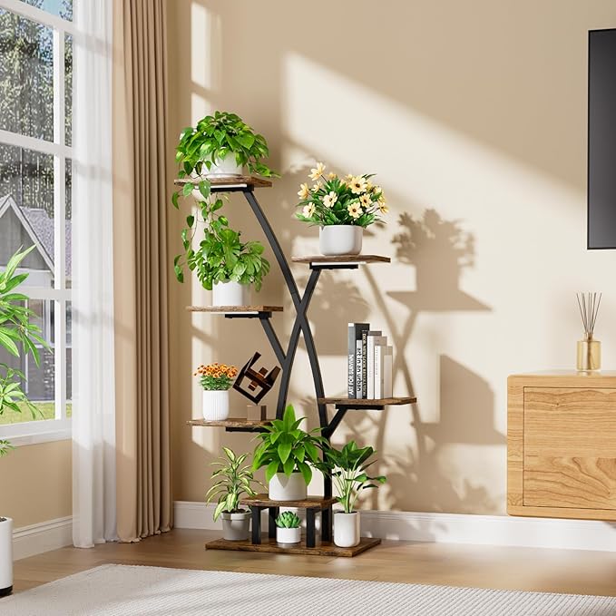 Plant Stand With Grow Lights - 7 Tiered Corner Shelf for Multiple Plants, 42" Metal Shelves, Flower Holder Display Rack for Indoor Home Patio Balcony