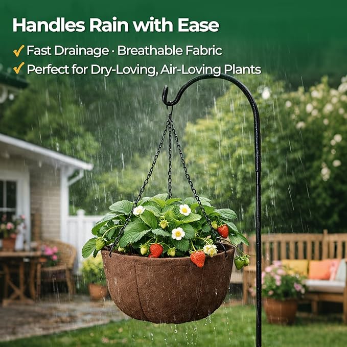 T4U Hanging Planters for Outdoor Plants, 12 Inch 6 Pack Fabric Hanging Baskets with Drainage Tray, Decorative Hanging Pots for Plants Outdoor Patio Porch Garden Use（Brown）