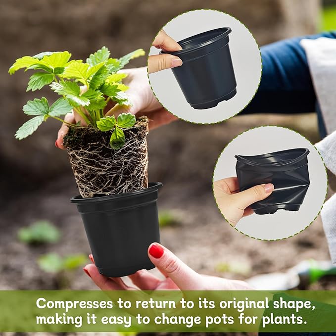 120 Packs Flexible Plastic Nursery Pots,4 Inch Thickened Soft Plastic Pots with Drainage Holes,Garden Seedling Pot for Succulents,Transplanting,Cuttings(Black)