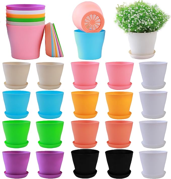 Tergy 20 Pack 7 Inch Plant Pots Bulk Small Plastic Planters Pots with Drainage Holes Flower Pot for Succulent, Cactus, Herb, African Violet