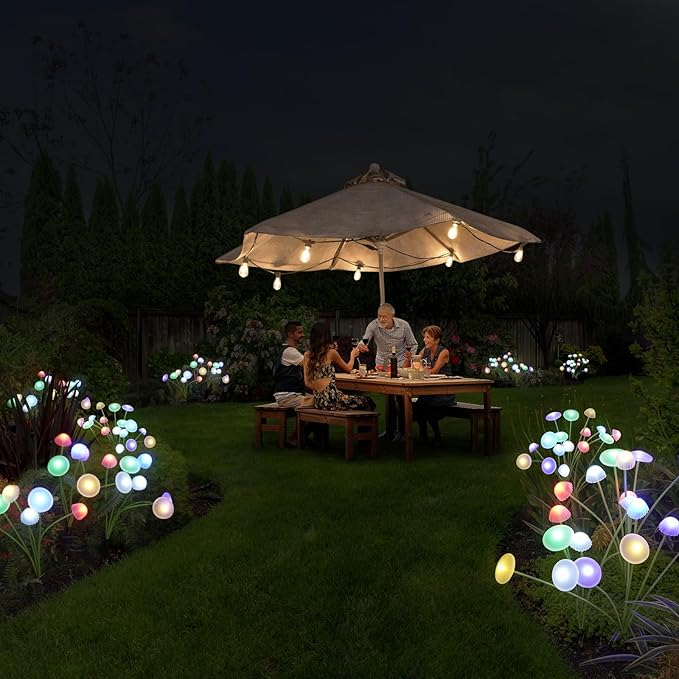 Solar Garden Lights, 2-Pack Dual Mode LED Solar Mushroom Lights, Waterproof Firefly Outdoor Decor for Yard, Patio, and Pathway – Colorful Jellyfish Ambiance