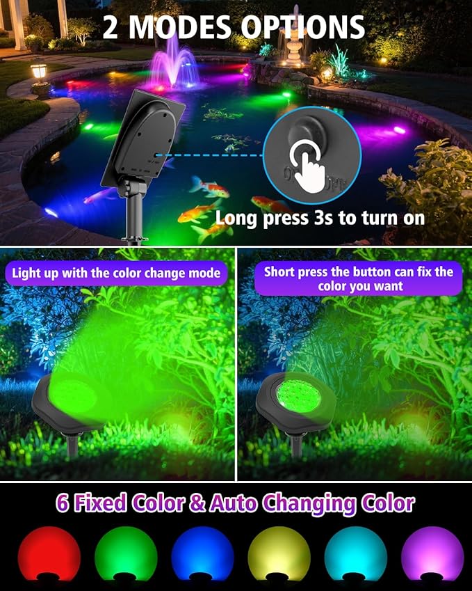 CORESLUX Solar Spot Lights Outdoor Waterproof IP68, 3-in-1 LED Color Changing Solar Landscape Lights, 2 Light Modes Landscape Path Lights for Outside Garden Yard Pond Pathway