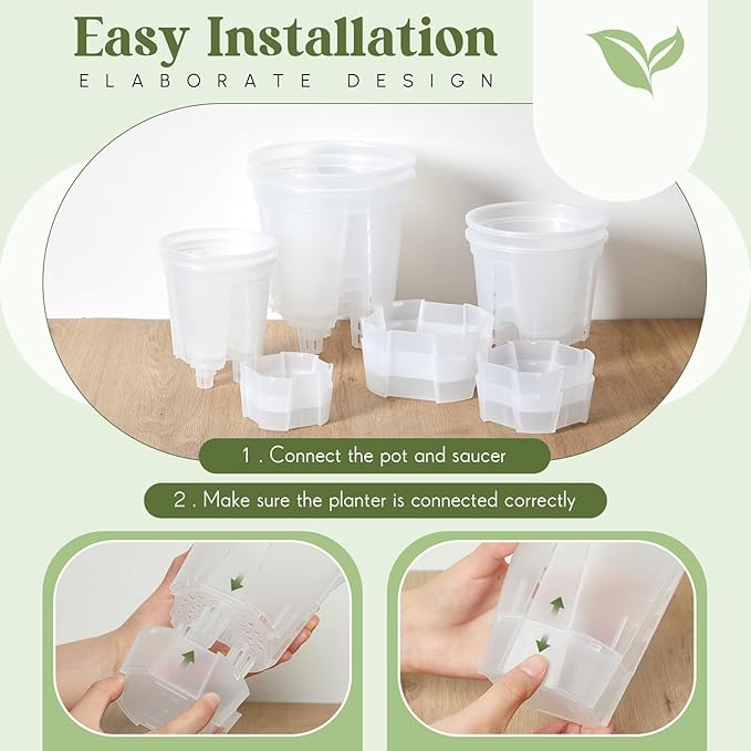 Self Watering Pots for Indoor Plants with Deep Reservoir and High Drainage Holes for Outdoor Plants and Flowers, Bare Root Planter(4.72'', 5.91'', 7.09'',Clear,6 Pcs)