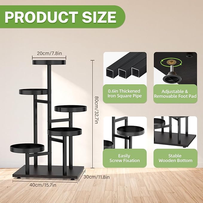 iDavosic.ly 5 Tier Plant Stand Indoor, Tiered Corner Metal Wood Multiple Flower Holder Shelf, Tall Orchid Display Rack for Patio Porch Living Room Balcony Outdoor, Black Walnut
