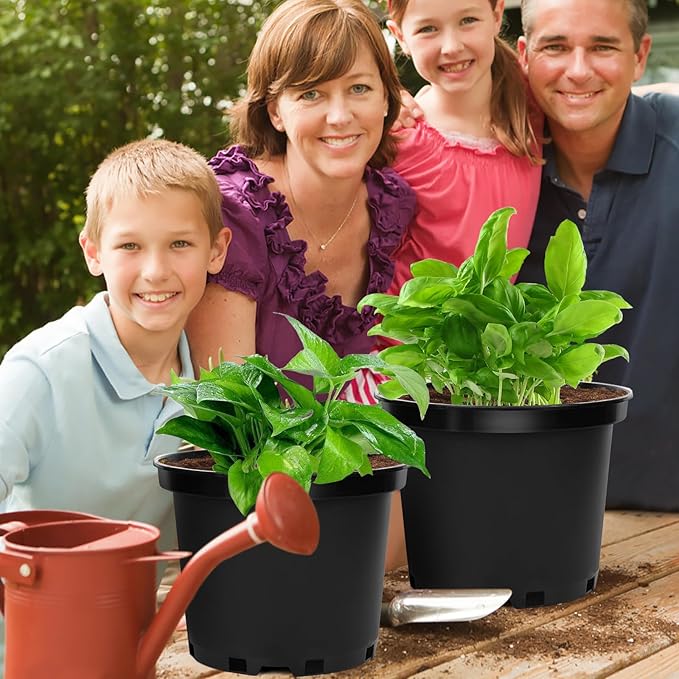 GREANER 2 Gallon Nursery Pots for Plants, 10 PCS Plastic Plant Pot with Drainage Holes for Indoor Outdoor, Garden, Greenhouse(Black)