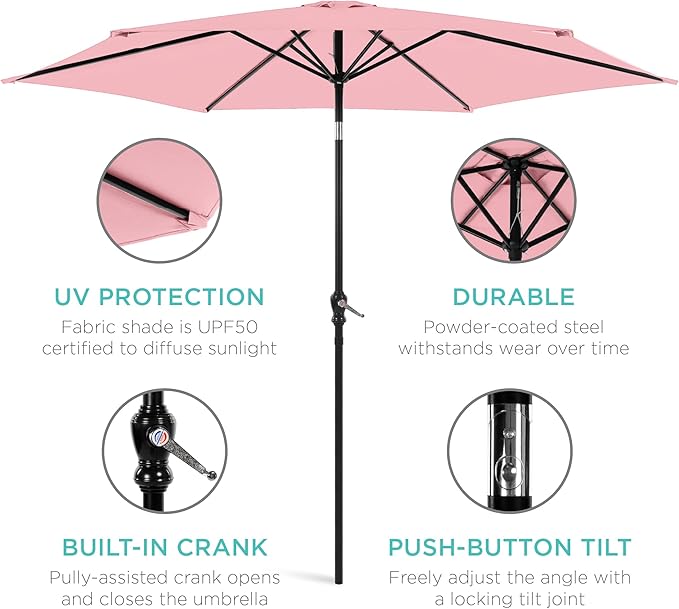 Best Choice Products 10ft Outdoor Table Compatible Steel Polyester Market Patio Umbrella w/Crank and Easy Push Button Tilt