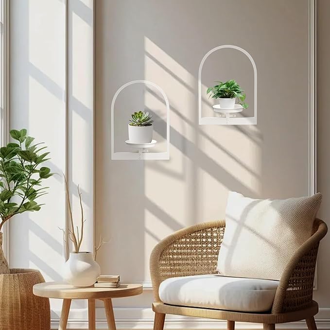 Wall Planters for Indoor Plants Window Plant Shelves Set of 2, White Wall Plant Holder - Premium Metal Hanging Plant Holder for Indoor Outdoor Decor