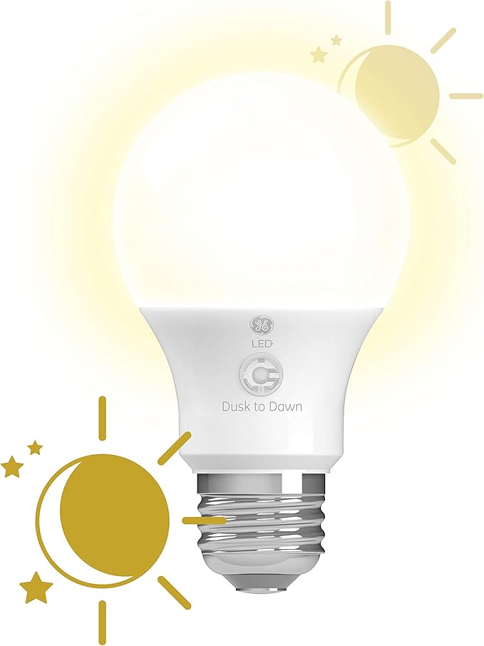GE LED+ Dusk to Dawn A19 LED Light Bulbs, Automatic On/Off Outdoor Light, 8.5W, Soft White (3 Pack)