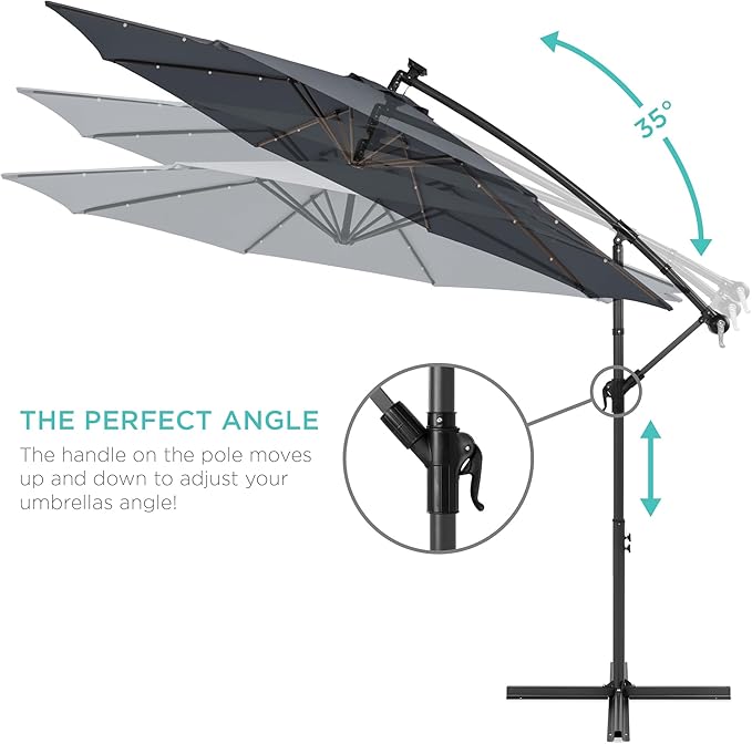 Best Choice Products 10ft Solar LED Offset Cantilever Hanging Market Patio Umbrella, 8 Sturdy Ribs, Easy Adjustment - Slate