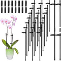 meekoo 30 Pcs Adjustable Garden Plant Support Stakes Single Stem Plant Cage Support Rings with Clips and Connect Pipe for Orchid Rose Tomato, 12 Inch (Black)