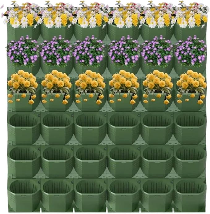 36 Pockets Living Wall Planter Indoor, Self Watering Wall Hanging Planters for Outdoor Plants Stackable, Cascading Vertical Planter Garden (36 planters)