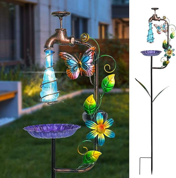Bshine Solar Garden Decoration Outdoor Light - Waterdrop Metal Hummingbird Solar Stake,Waterproof Garden Decor Path,Lawn and Yard Art Gift for Mom, Blue