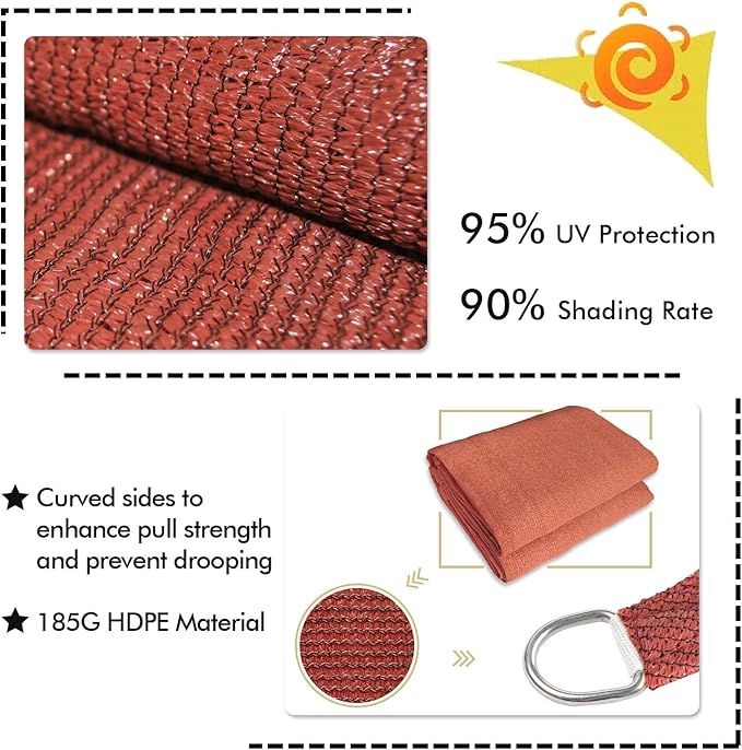 KANAGAWA Sun Shade Sail Curved 24'X24' Rust Red Rectangle Outdoor Shade Cover UV Blovk Canopy for Patio Garden Backyard Heavy Duty Permeable 185GSM (We Make Custom Size)