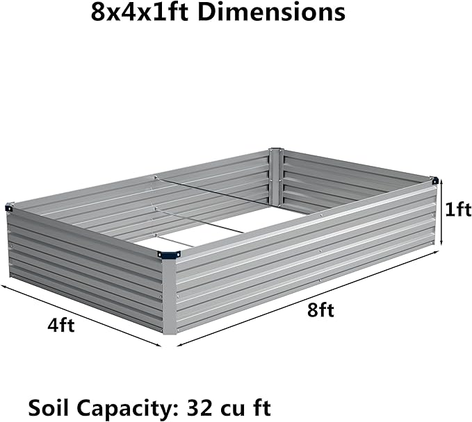 8x4x1 ft(2 Pack) Galvanized Raised Garden Bed,Outdoor Planter Box Metal Patio Kit Planting Bed for Vegetables Flowers and Succulents,Silver