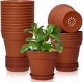 T4U Flower Pots 18-Pack, 5 Inch Plant Pot with Saucer and Drainage Hole, Durable Plastic Flower Pots, Small Pots for Plants, Violet, Succulent and Indoor Plant Decorative (18 Pack 5" Pot)