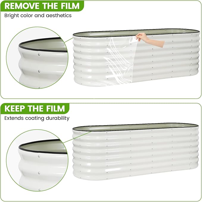 Galvanized Raised Garden Bed Outdoor 24'' Deep | Oval Metal Garden Beds with Easy Assembly & Planter Box for Planting Deep Root Vegetables Fruits Flowers, 6x2x2ft White
