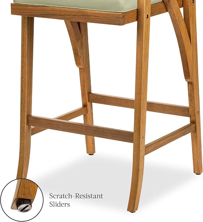 Best Choice Products Set of 2 Outdoor Acacia Wood Bar Stools Bar Chairs for Patio, Pool, Garden w/Weather-Resistant Cushions - Sage