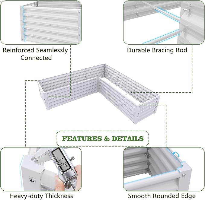 A ANLEOLIFE Set of 12 18 Inch Tall Raised Garden Beds Kit, L-Shaped, Square & Rectangular Metal Planters for Flexible Backyard Layouts, Antique White
