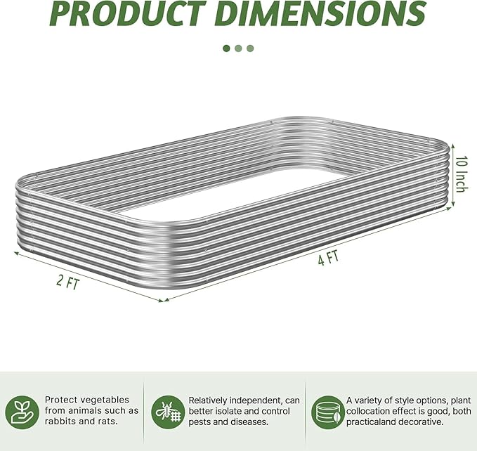 4 Pack Raised Beds for Gardening, Corrugated Galvanized Steel Raised Garden Bed, Outdoor Metal Above Ground Garden Bed for Vegetables and Flowers-4x2FT