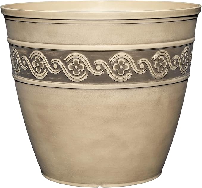 Classic Home and Garden Corinthian Resin Flower Pot Planter, Ivory Ash, 8"