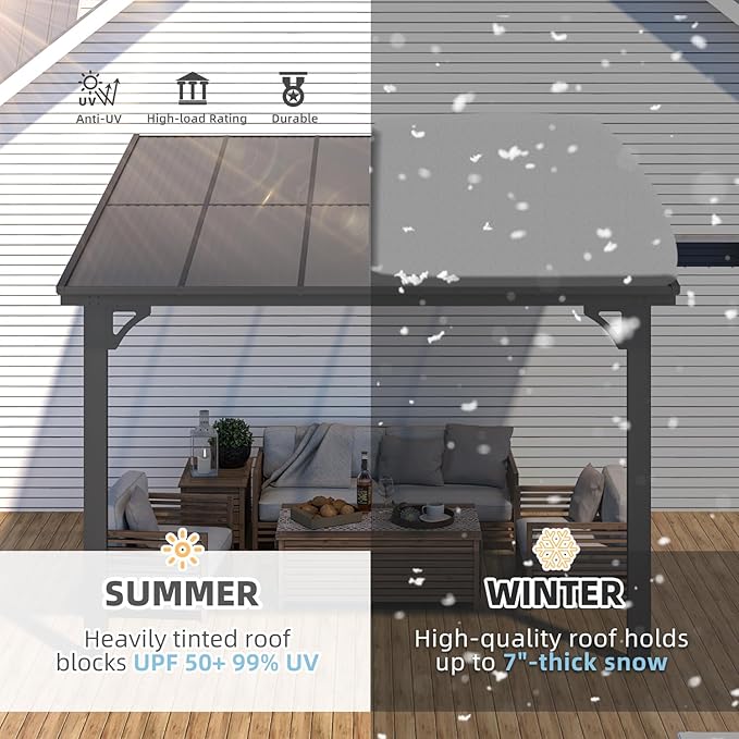 AECOJOY 10' x 10' Adjustable Height Outdoor Gazebo Pergola for Patio, Large Wall-Mounted 6.5-9.8 Ft Hard Top Lean to Metal Heavy Duty Metal Awnings Shelter Pergolas and Gazebos Clearance with Roof