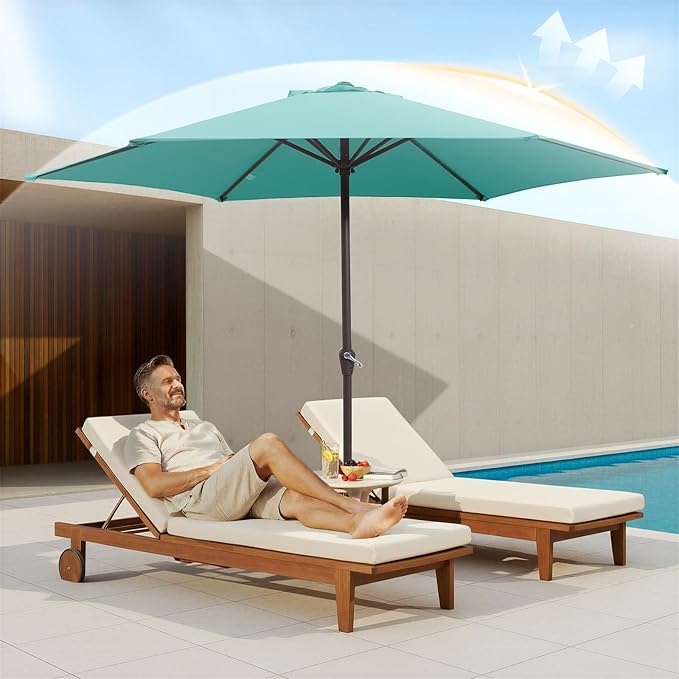 MEWAY 12ft Patio Umbrella Outdoor Table Umbrellas with Crank, Market Umbrella 8 Sturdy Ribs for Deck, Garden, Pool and Backyard, Teal